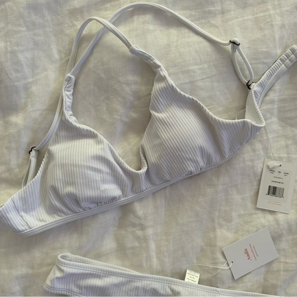 NWT Andie Swim Valencia Bikini Top and Bottom - White Ribbed - Picture 7 of 12